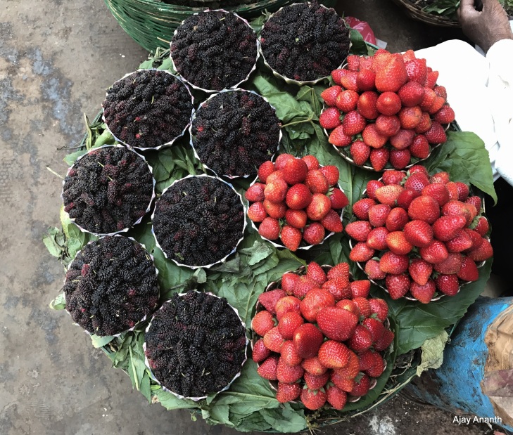 Fresh Strawberries and Mulberries at Mahabaleshwar Market