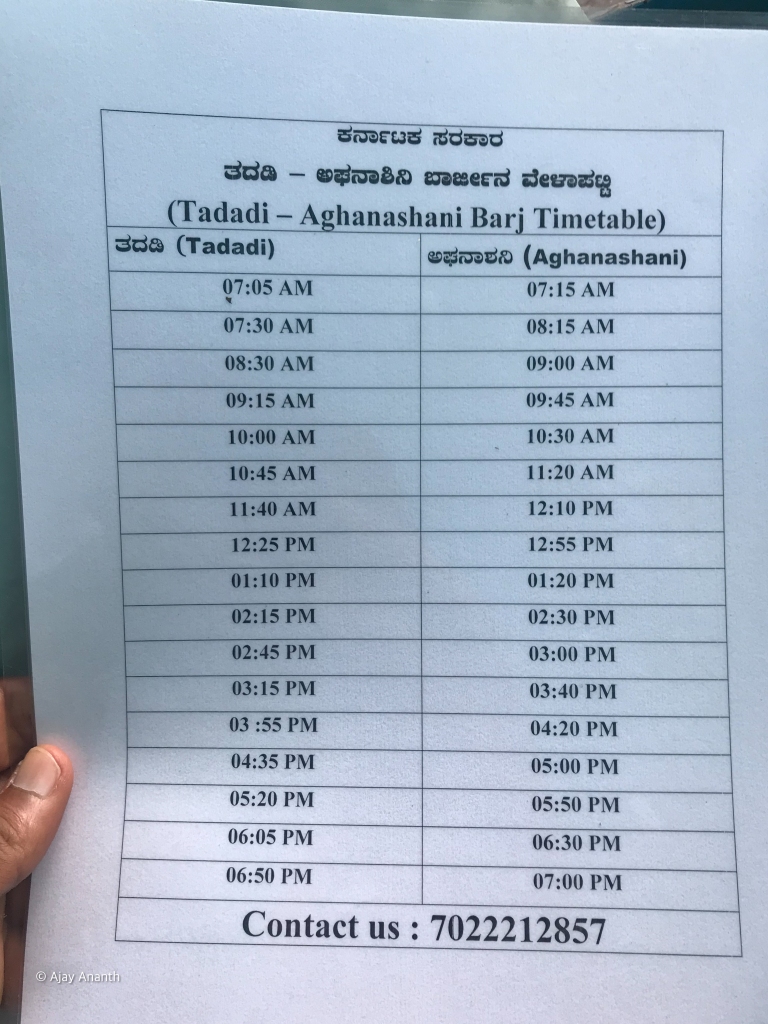 Tadadi to Aghanashini Ferry time schedule Gokarna Karnataka
